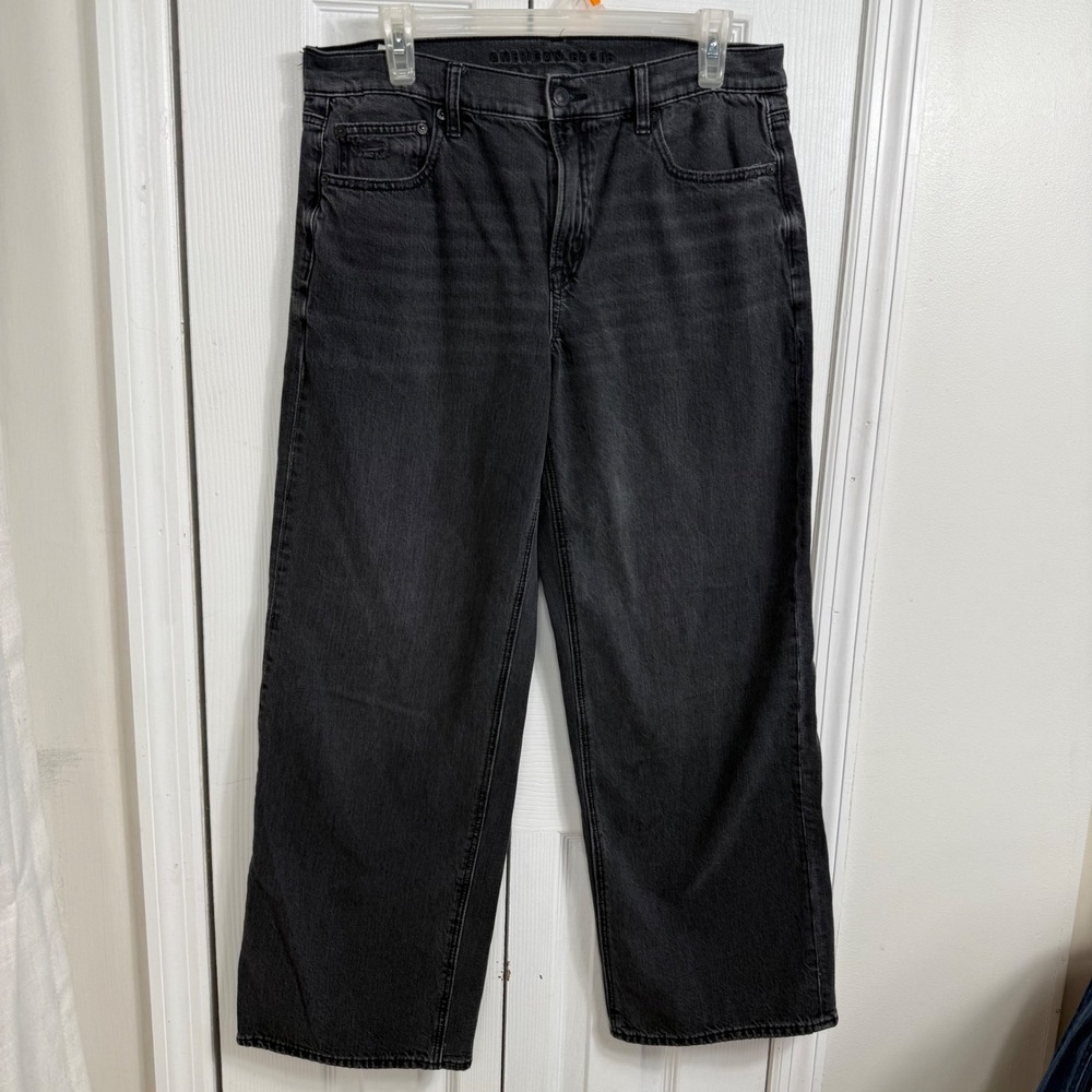 American Eagle Strigid Wide Leg Jeans 8 Black High Rise Y2K Minimalist Skater